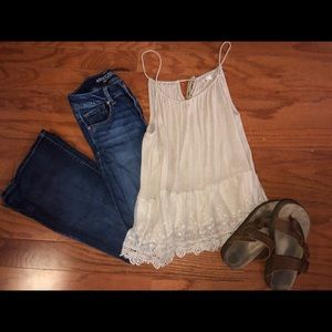 NWOT nude colored dress shirt! With lace trim!